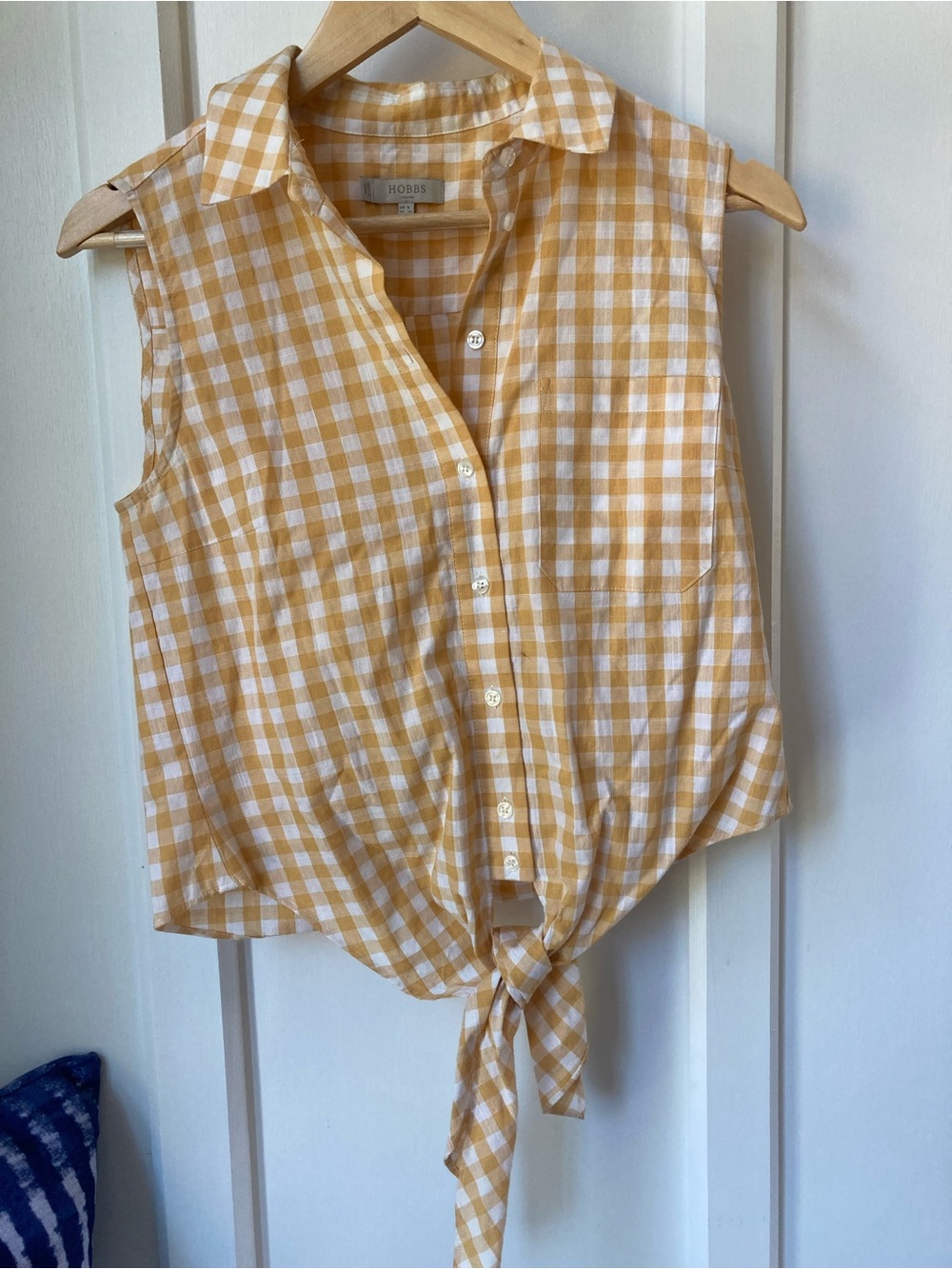 Hobbs | Yellow Gingham Tie-Front Sleeveless Shirt